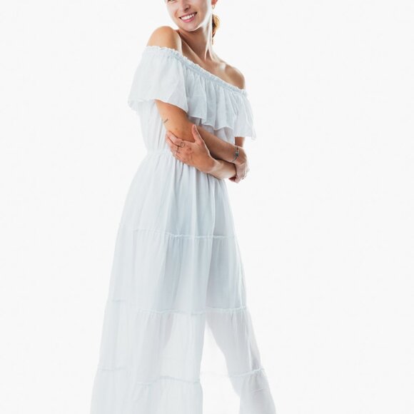 Womens Boho white Long Summer Holiday Beach Sundress Ladies Midi Strappy Dress - Picture 3 of 6